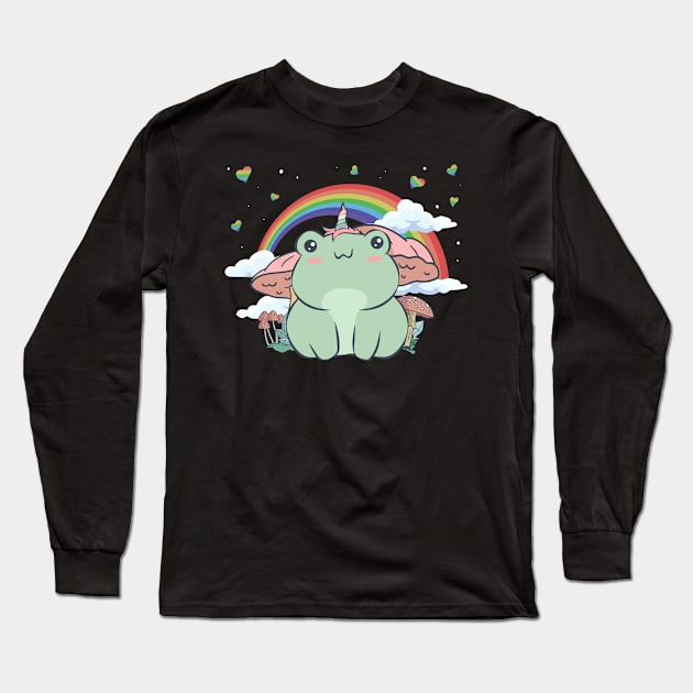 Cottagecore Aesthetic Kawaii Frog Unicorn Frogcore Long Sleeve T-Shirt by Alex21